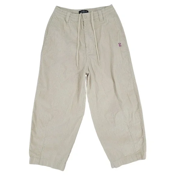 Urban Outfitters Barrel Leg Corduroy Pants S Beige Y2K Elastic Waist Casual - Picture 1 of 5